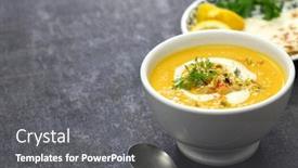  Presentation with chickpea - Amazing slide deck having carrot-tahini-soup-with-chickpea backdrop and a gray colored foreground