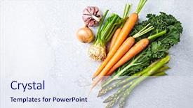  Presentation with healthy - Beautiful slide deck featuring carrots kale asparagus celery onion backdrop and a sky blue colored foreground