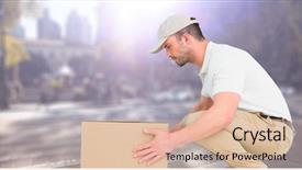  Presentation with abstract circles blur night street - Presentation theme enhanced with carry cross - delivery man picking up box background and a lemonade colored foreground