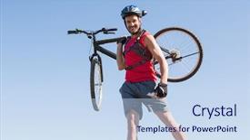  Presentation with triathlon professional cyclist man cycling - Colorful PPT layouts enhanced with carry cross - fit cyclist carrying his bike backdrop and a  colored foreground