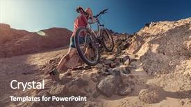  Presentation with rocky - Slide set enhanced with carry cross - man with bicycle crossing rocky background and a tawny brown colored foreground