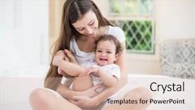  Presentation with baby sitting - Colorful slide deck enhanced with carry cross - mother playing with baby while backdrop and a  colored foreground