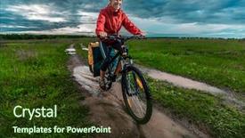  Presentation with rural road - Amazing PPT theme having carry cross - young lady hiker with loaded backdrop and a tawny brown colored foreground