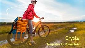  Presentation with young black couples hiking - Theme enhanced with carry cross - young lady hiker with loaded background and a tawny brown colored foreground