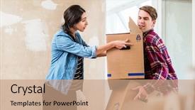  Presentation with new home - Cool new presentation theme with carry two heavy cardboard box backdrop and a coral colored foreground