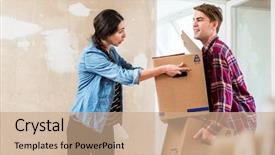  Presentation with elderly care helping hands - Beautiful theme featuring carry two heavy cardboard box backdrop and a coral colored foreground