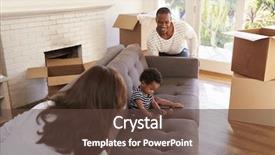  Presentation with new home - Colorful PPT layouts enhanced with parents carry son on sofa backdrop and a tawny brown colored foreground