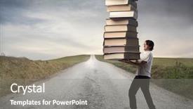  Presentation with tan book stack stacks of books - Amazing slides having carrying a stack of books backdrop and a gray colored foreground