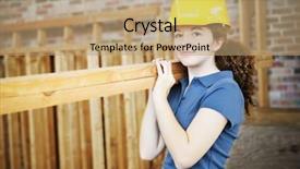  Presentation with worried young female college student - Amazing slide set having carrying boards on a construction backdrop and a coral colored foreground