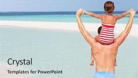 Presentation with daughter - Slide deck having carrying daughter on beach holiday background and a  colored foreground