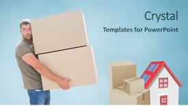  Presentation with composite - Presentation design enhanced with carrying heavy parcels by house background and a light blue colored foreground