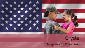  Presentation with free american flag - Beautiful PPT theme featuring carrying her daughter against american backdrop and a coral colored foreground