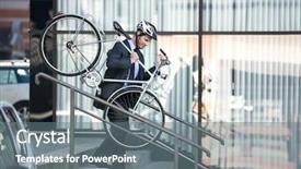  Presentation with cycling and head injury - Audience pleasing slides consisting of carrying his bike down steps backdrop and a  colored foreground