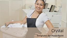  Presentation with laundromat - Slide deck featuring carrying laundry basket in laundromat background and a coral colored foreground