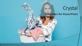  Presentation with unhappy - Colorful presentation theme enhanced with carrying laundry basket with dirty backdrop and a light blue colored foreground