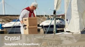  Presentation with yacht - Amazing slide deck having carrying packed boxes while working backdrop and a  colored foreground