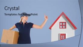  Presentation with composite - Presentation theme featuring carrying parcel by 3d house background and a  colored foreground