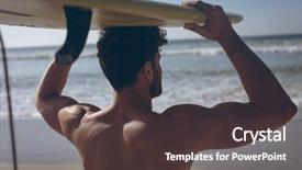  Presentation with close up view of the compass on old paper - Beautiful presentation design featuring carrying surfboard on his head backdrop and a tawny brown colored foreground