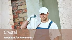  Presentation with construction site construction - Beautiful slide deck featuring carrying the bag of cement backdrop and a coral colored foreground