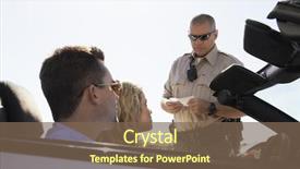  Presentation with aged - Slide deck enhanced with police cars - middle aged policeman checking woman's background and a violet colored foreground