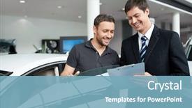  Presentation with salesman - Slide deck consisting of cars - young man salesman background and a light blue colored foreground