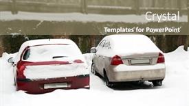  Presentation with cars - Slide set with cars-covered-with-snow-beside background and a coral colored foreground