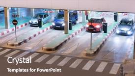  Presentation with cars - Theme consisting of cars exiting a parking garage background and a violet colored foreground