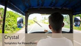  Presentation with tuk - Beautiful PPT layouts featuring tuk tuk driver on road backdrop and a mint green colored foreground