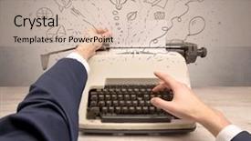  Presentation with social media - Theme featuring fast thinkig - typewriter with doodles idea message background and a soft green colored foreground