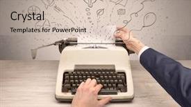  Presentation with doodles - Colorful theme enhanced with typewriter with doodles idea message plane car balloon social media concept backdrop and a soft green colored foreground