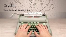  Presentation with doodles - Colorful slide set enhanced with typewriter with doodles idea message plane car balloon social media concept backdrop and a soft green colored foreground