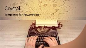  Presentation with doodles - Amazing PPT theme having typewriter with doodles idea message plane car balloon social media concept backdrop and a coral colored foreground