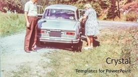  Presentation with vintage car - PPT theme featuring old cars - vintage photo of couple background and a mint green colored foreground