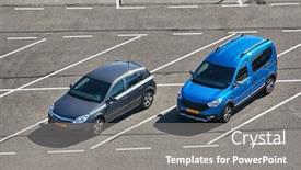  Presentation with leave - Cool new PPT layouts with cars-in-a-parking-lot backdrop and a gray colored foreground