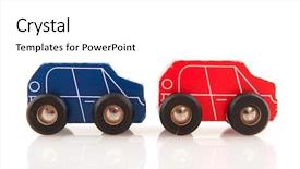 Presentation with red white blue - Presentation design having wooden cars in blue background and a white colored foreground
