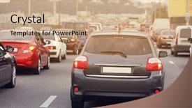  Presentation with traffic jam - Audience pleasing PPT theme consisting of cars in traffic jam backdrop and a coral colored foreground