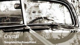  Presentation with steering cars - Theme featuring cars ladies - retro woman behind steering wheel background and a gray colored foreground