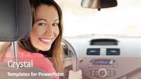  Presentation with ready - Audience pleasing presentation design consisting of cars ladies - woman sitting in car getting backdrop and a coral colored foreground