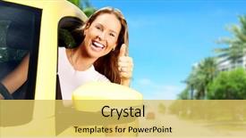  Presentation with driver - PPT layouts enhanced with cars ladies - young beautiful woman car driver background and a yellow colored foreground