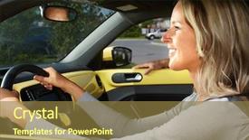  Presentation with woman car driver map - Slide deck consisting of cars ladies - young beautiful woman car driver background and a  colored foreground