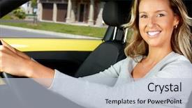  Presentation with woman car driver map - Cool new presentation design with cars ladies - young beautiful woman car driver backdrop and a lemonade colored foreground
