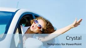  Presentation with self driving car - Slide set enhanced with cars ladies - young pretty woman driving car background and a  colored foreground