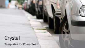  Presentation with cars - Presentation design enhanced with cars parked by the sideway background and a  colored foreground