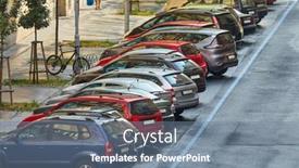 Presentation with cars - Colorful PPT layouts enhanced with cars-parking-in-a-city backdrop and a seafoam green colored foreground
