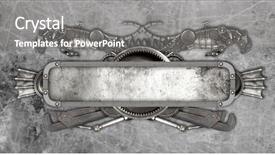  Presentation with car spare parts - PPT theme featuring cars skelet - coat of arms metal frame background and a gray colored foreground