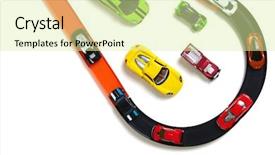  Presentation with car racing track - Cool new PPT theme with cars skelet - toy car and racing track backdrop and a blonde colored foreground