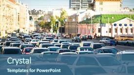  Presentation with cars - Presentation theme having cars stands in traffic jam background and a ocean colored foreground