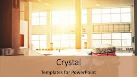  Presentation with terminal - Cool new presentation design with cart at the airport backdrop and a coral colored foreground