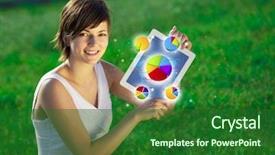  Presentation with abstract business - Audience pleasing presentation theme consisting of cart chart - young business woman looking backdrop and a  colored foreground