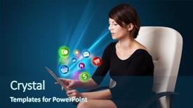  Presentation with abstract business - Beautiful presentation design featuring cart chart - young business woman looking backdrop and a  colored foreground